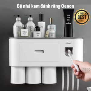 Bộ Nhả Kem Đánh Răng Tự Động, Kệ Để Bàn Chải Kem Đánh Răng Cao Cấp Oenon (Tặng Miếng Dán+ Sticker )
