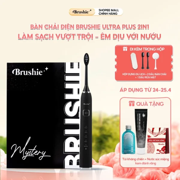 [CHỈ 469K LIVE GIL LÊ]Bàn chải điện Brushie Ultra Plus tích hợp máy rửa mặt phiên bản Nâng Cấp 2025