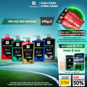 Combo 2 Tắm gội cho nam 2 trong 1 Romano Attitude/Gentleman/Force/Classic 2in1 (650g x 2)