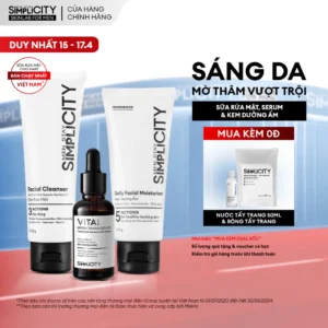 Combo sáng da mờ thâm vượt trội cho nam sữa rửa mặt, serum Vital, kem dưỡng ẩm Men Stay Simplicity Brightening Trio