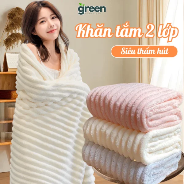 Khăn Tắm Siêu Thấm Hút Nước GreenHome, Khăn Mặt Sợi Cuộn To Dày Chất Liệu Cao Cấp Không Rụng Lông