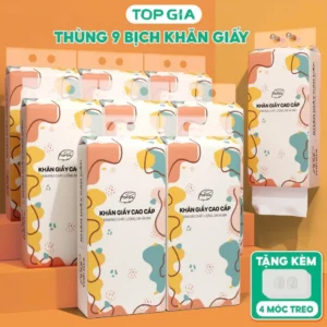Khăn giấy rút Top Gia thùng 9 bịch thiết kế treo tường thông minh, tiện lợi, siêu dai và mềm mịn