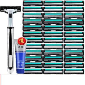 Set dao cạo râu và 36 lưỡi dao kép chính hiệu Luxury, tặng kèm tuýp kem cạo râu, giúp bạn cạo không đau, sảng khoái