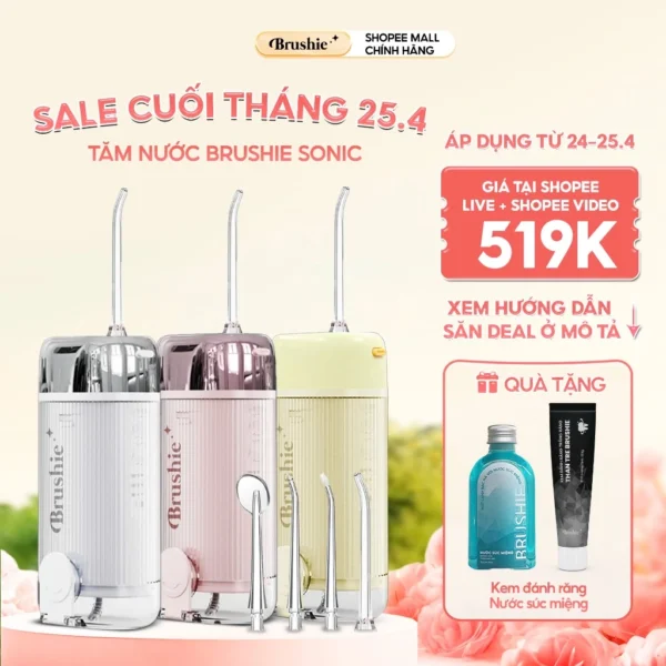 Tăm nước cầm tay Brushie Tráng Gương, Flossie tăm nước du lịch thế hệ mới