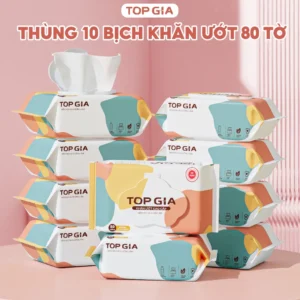 Thùng 10 gói khăn ướt Topgia không cồn không parabens cao cấp dành cho mẹ và bé