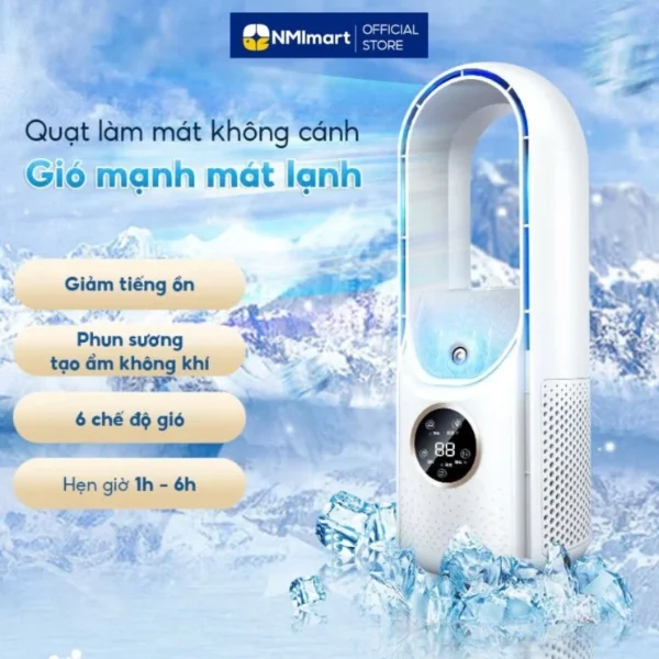 Quạt phun sương NMIMART tạo ẩm, quạt không cánh làm mát không khí 6 cấp độ gió hạ nhiệt nhanh chóng hẹn giờ thông minh