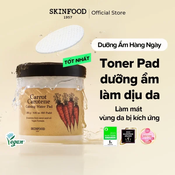 Toner Pad Cà Rốt SKINFOOD: Làm Dịu Mẩn Đỏ, Cấp Ẩm Cho Da Nhạy Cảm (60 Miếng) - Hình ảnh 2