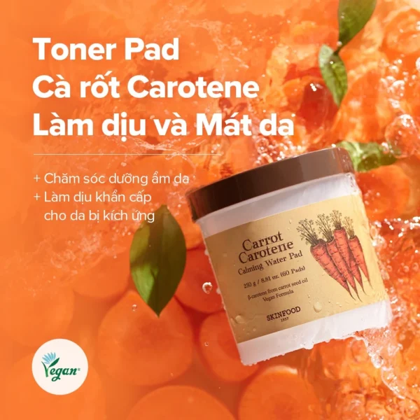 Toner Pad Cà Rốt SKINFOOD: Làm Dịu Mẩn Đỏ, Cấp Ẩm Cho Da Nhạy Cảm (60 Miếng)