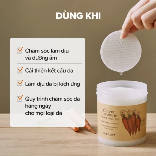 Toner Pad Cà Rốt SKINFOOD: Làm Dịu Mẩn Đỏ, Cấp Ẩm Cho Da Nhạy Cảm (60 Miếng) - Hình ảnh 9