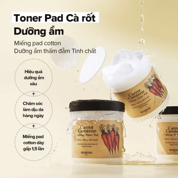 Toner Pad Cà Rốt SKINFOOD: Làm Dịu Mẩn Đỏ, Cấp Ẩm Cho Da Nhạy Cảm (60 Miếng) - Hình ảnh 5