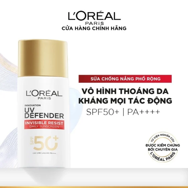Sữa Chống Nắng Phổ Rộng Vô Hình Thoáng Da, Kháng Mọi Tác Động UV Invisible Resist SPF 50+ PA++++ L’Oréal Paris 50ml