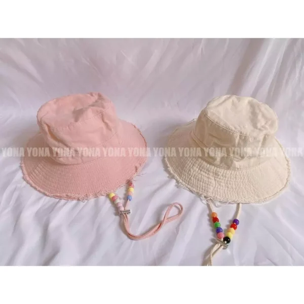 Nón Bucket Tua Rua Trơn Dây Hạt Hàn Quốc: Mũ Tai Bèo Chống Nắng Unisex - Hot Trend 2025 - Hình ảnh 6