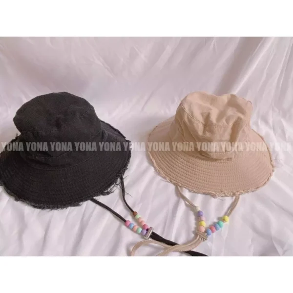 Nón Bucket Tua Rua Trơn Dây Hạt Hàn Quốc: Mũ Tai Bèo Chống Nắng Unisex - Hot Trend 2025 - Hình ảnh 7