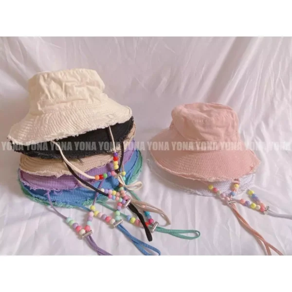 Nón Bucket Tua Rua Trơn Dây Hạt Hàn Quốc: Mũ Tai Bèo Chống Nắng Unisex - Hot Trend 2025 - Hình ảnh 4