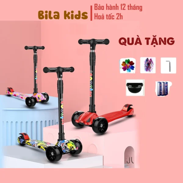 Xe trượt scooter cho bé có Nhạc Có Đèn, Gấp gọn thông minh bánh xe phát sáng