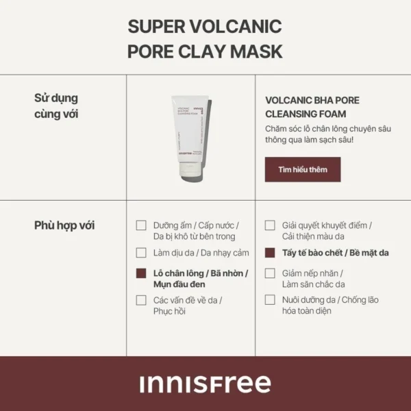 Siêu mặt nạ đất sét tro núi lửa giảm nhờn, thu nhỏ lỗ chân lông INNISFREE Super Volcanic Pore Clay Mask 100ml - Hình ảnh 8