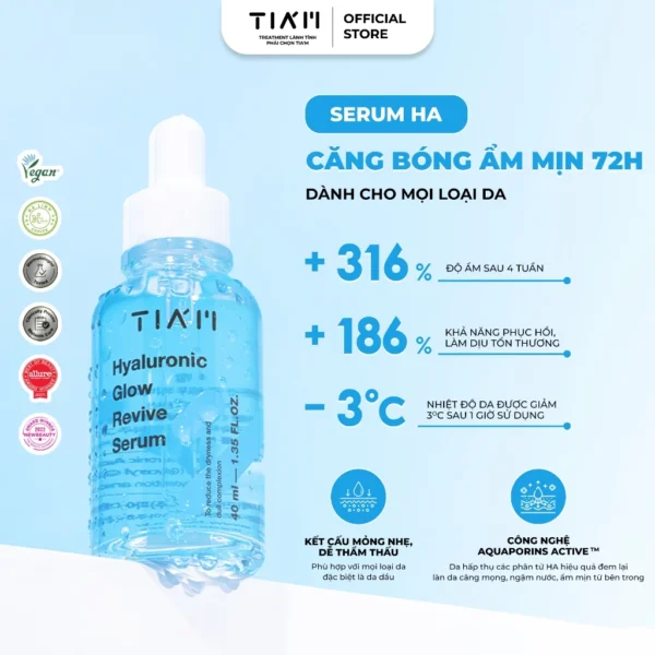 Serum HA Cấp Nước, Hỗ Trợ Căng Bóng Da TIA'M Hyaluronic Glow Revive Serum 40ml